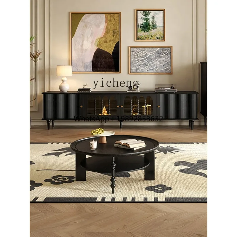 CJ-1 Retro Solid Wood Round Coffee Table Living Room Light Luxury High Sense American Creative Round Tea Table