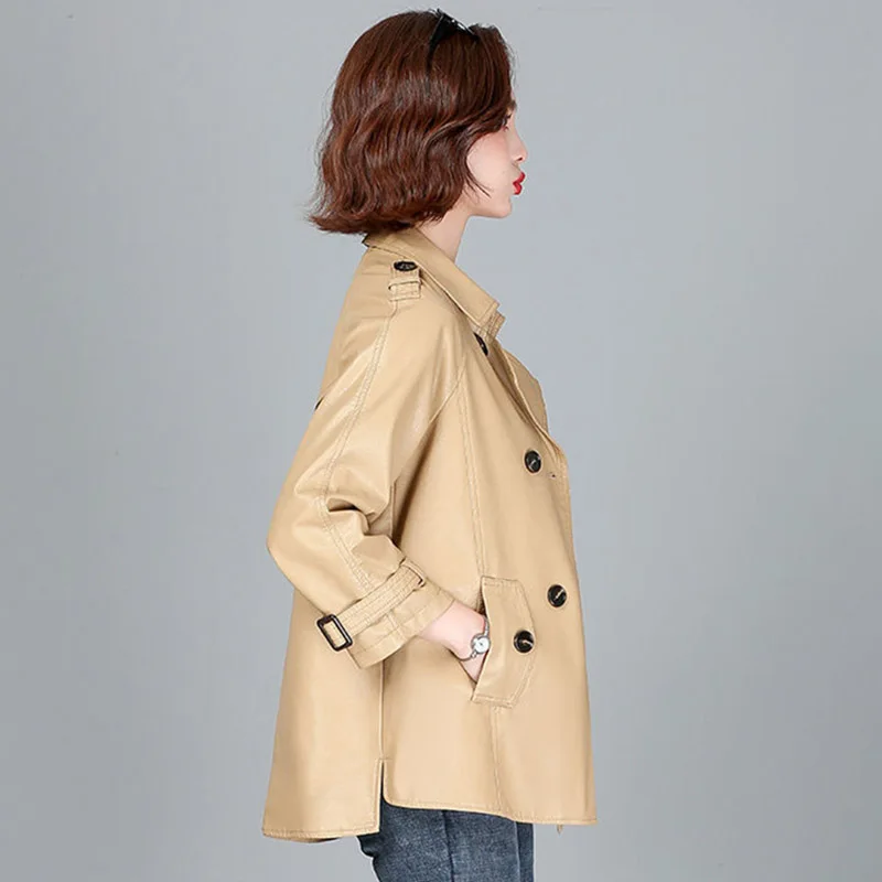 Chaqueta de cuero sintético para mujer, abrigo de manga larga, 4XL talla grande, primavera y otoño, 2024