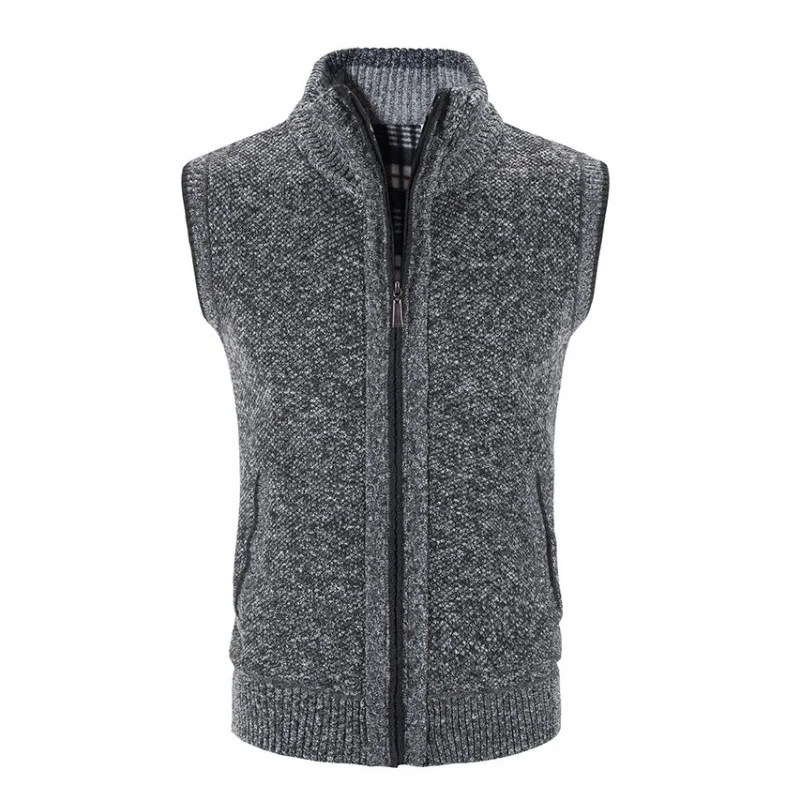

Толстый мужской свитер на молнии, жилет, вязаный кардиган с воротником-стойкой, высокое качество, осенне-зимний повседневный облегающий жилет без рукавов, пальто