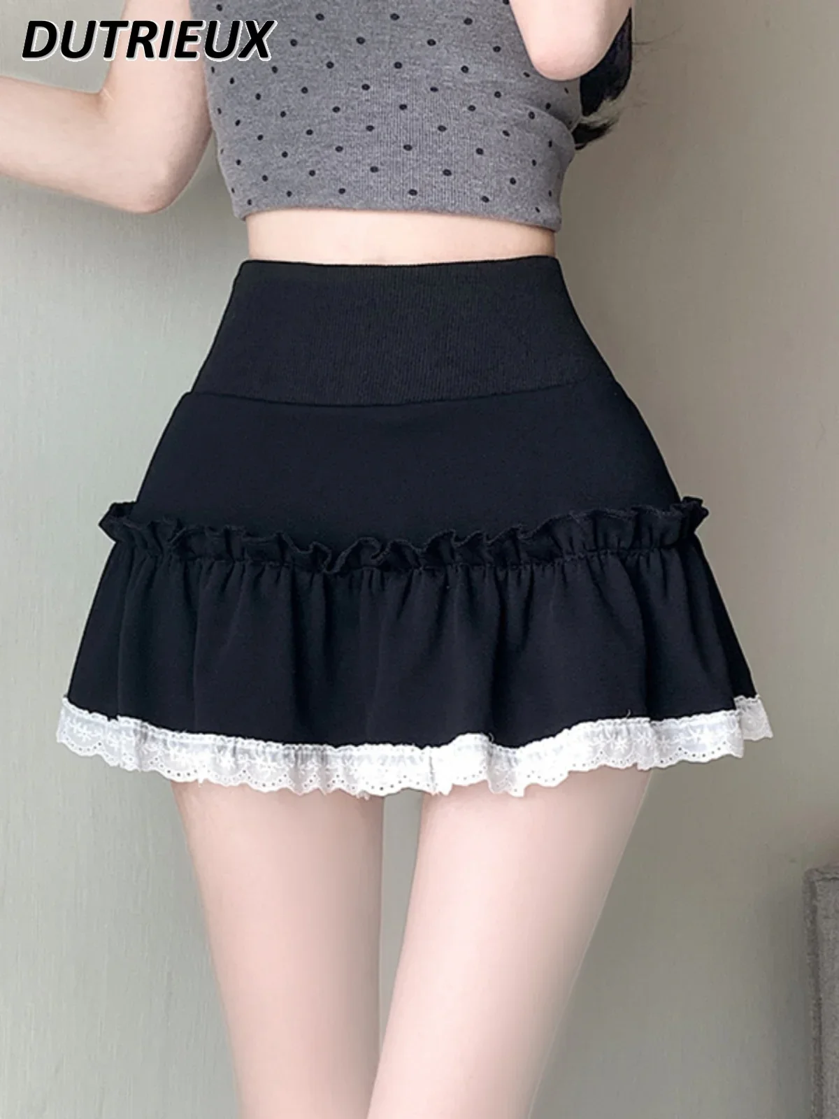 

Gentle Sweet Lace Edge Puffy Cake Mini Skirt for Women Spring and Summer New Cute Girls Solid Color A- Line Short Skirts