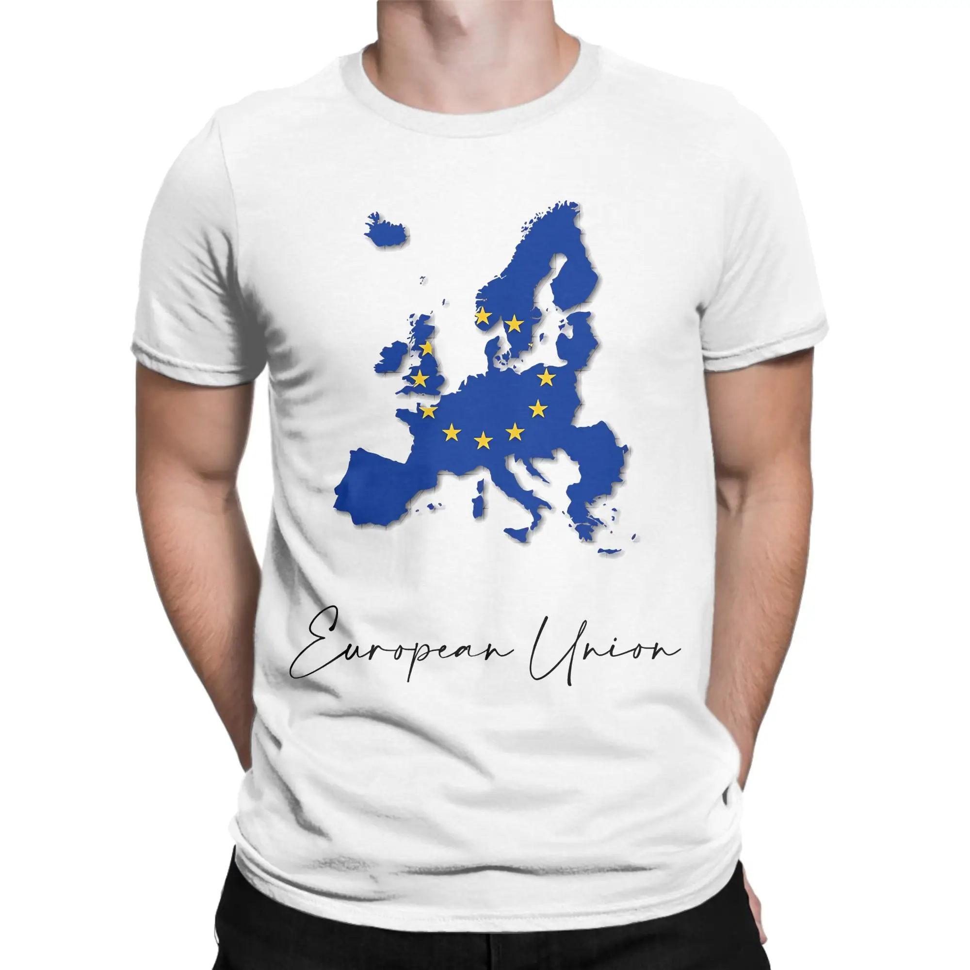 European Union Country Map and Flag T Shirt  Trendy Cool T-Shirts Short Sleeve Streetwear Tops Beach Cotton Oversize Tees