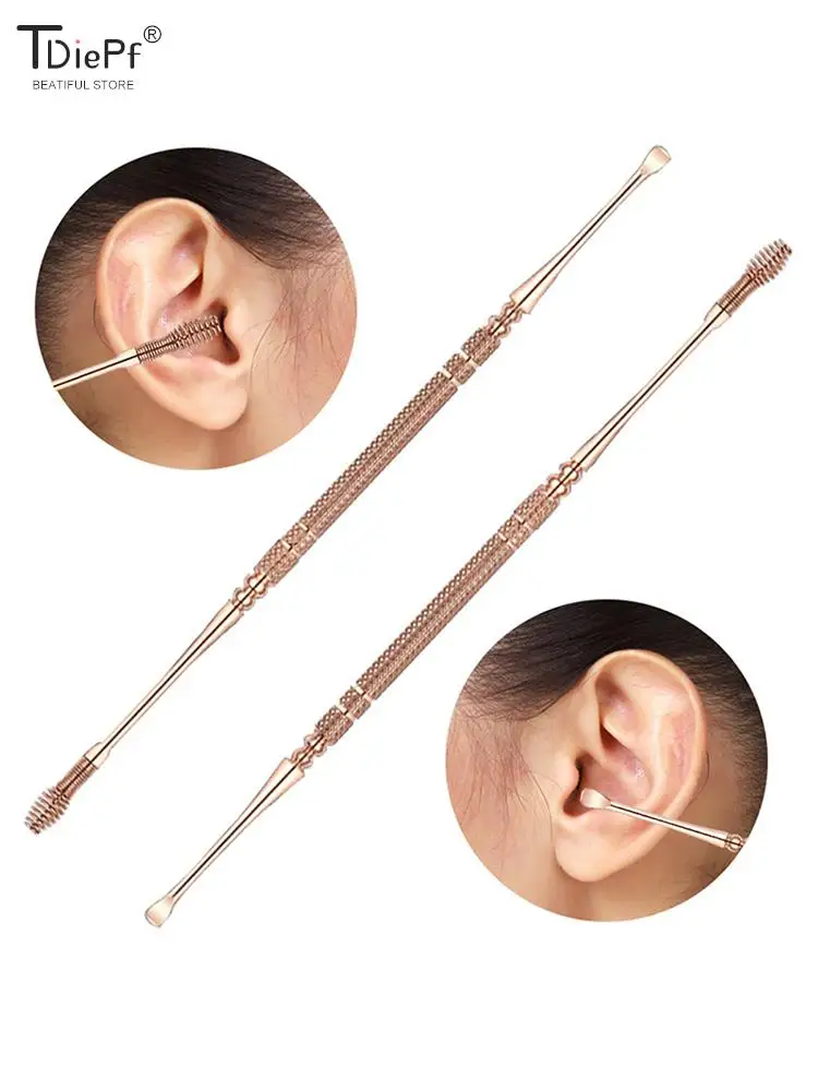 18STypes Rose Gold Stainless Steel Spiral Earpick Ear Scoop Earwax Digging Tool Earwax Curette Spoon Care Ear Clean Tool Cleaner