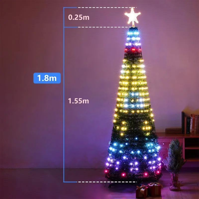 Luci per albero di Natale multicolori intelligenti a 400 LED con telecomando e controllo tramite app, effetto cascata dimmerabile, per albero, illuminazione festosa