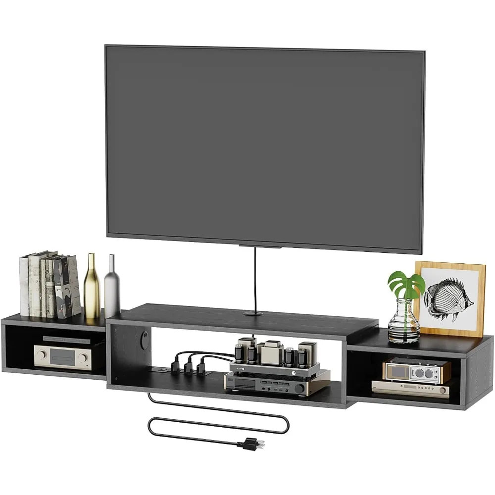 

55" Floating Wall TV Cabinet Stand with Power Outlet,Wall Mounted Wood Media Console,Modern Entertainment Center for Living Room