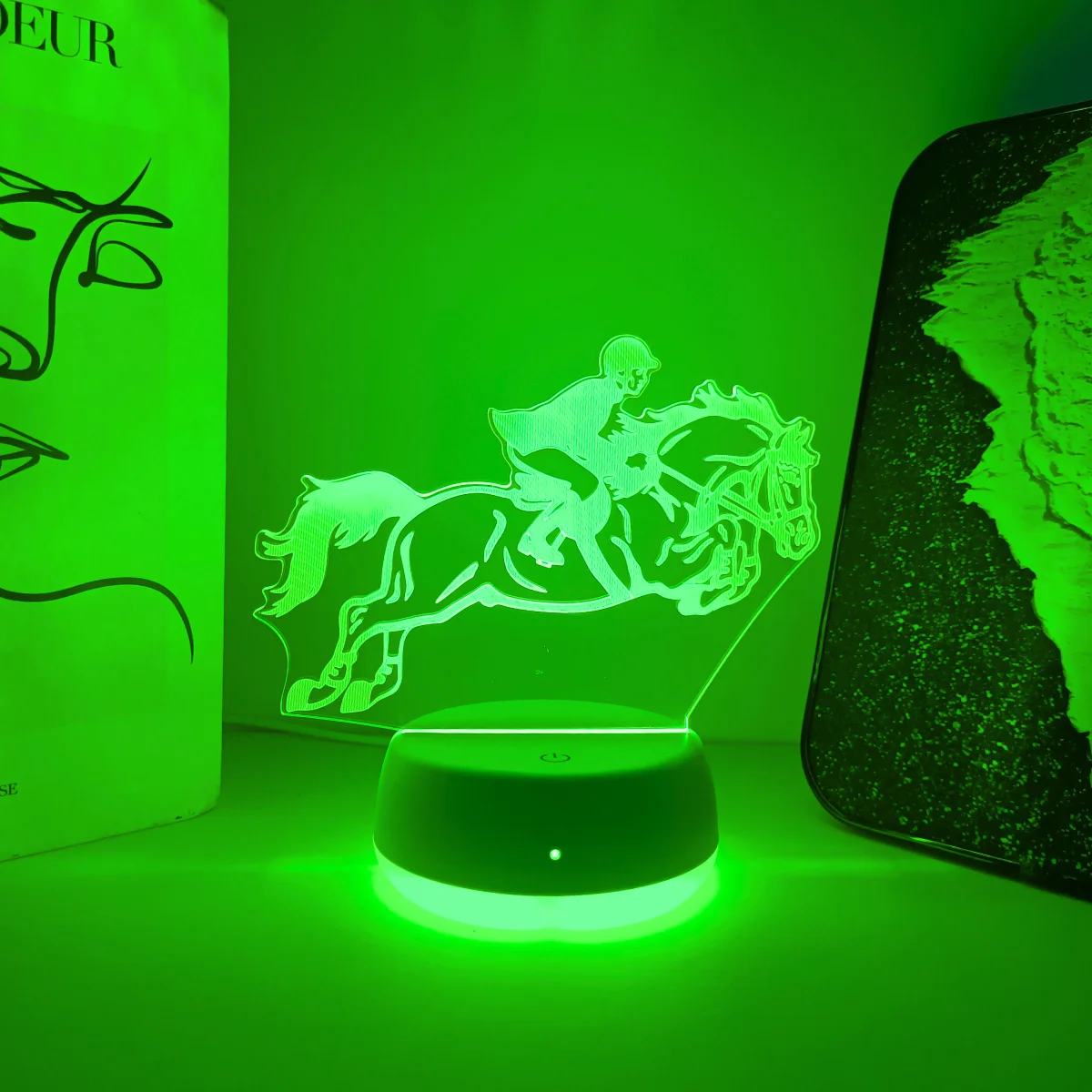 1pc equestrian riding 3D seven color gradient night light, USB powered touch switch, home decoration light night lighting.