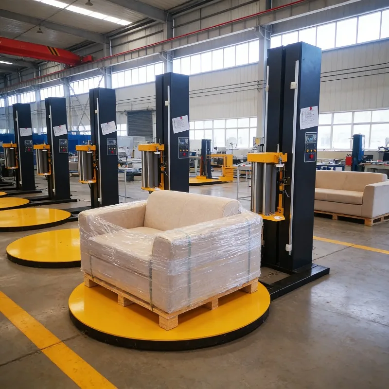 Customizable Automatic Pallet Stretch Wrapping Machine PLC HMI Interface Variable Speed Film Tension Control