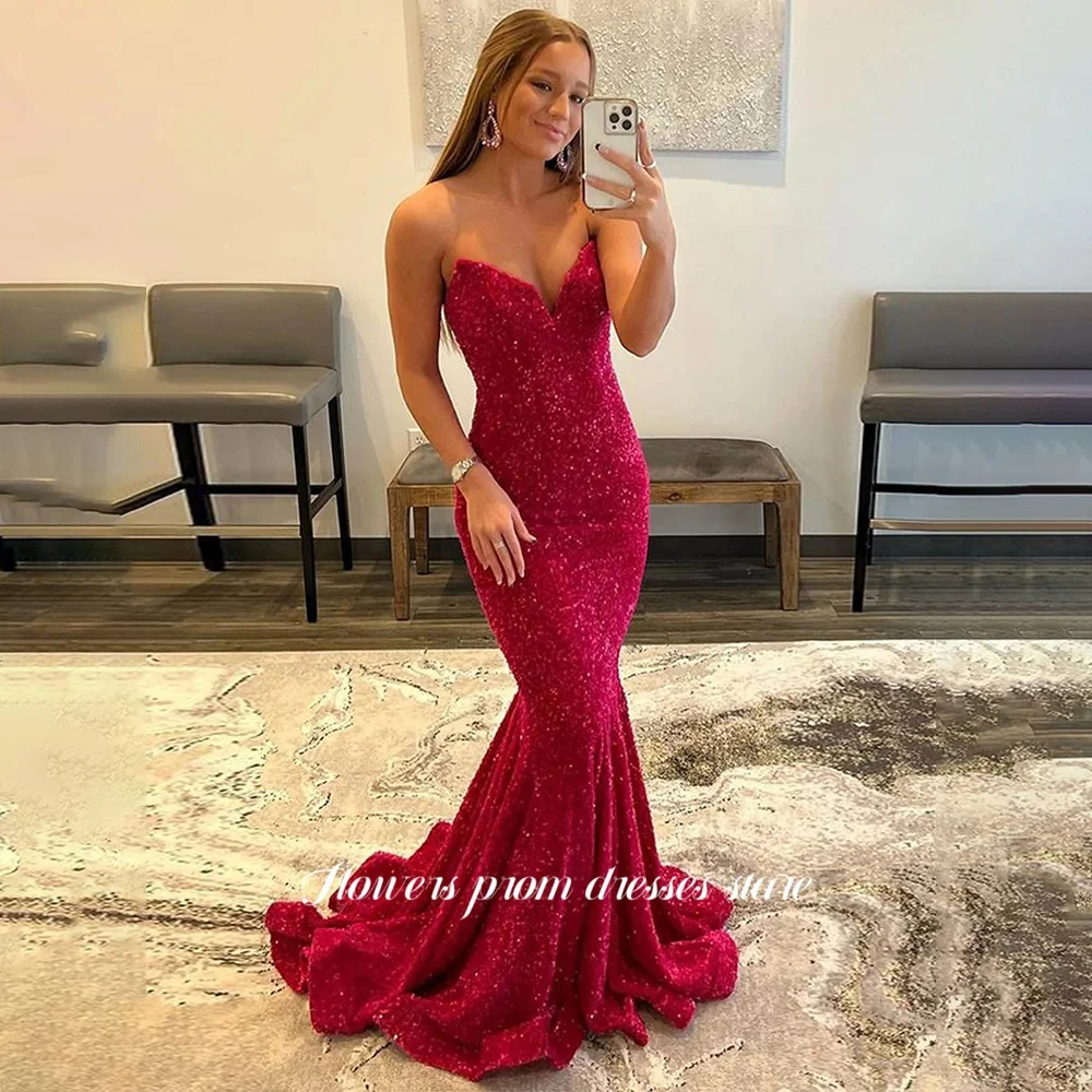 

Flowers Sweetheart Evening Dress Mermaid Prom Dress Sequined Party Dress Formal Occasion Dress for Arabic Women Customized