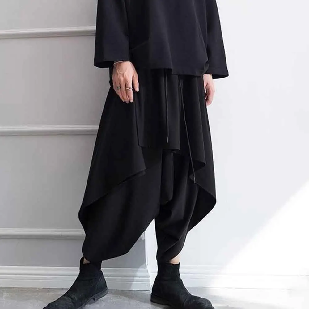 

Мужская весенняя юбка, брюки, темные нерегулярные повседневные шаровары, уличная одежда, модные трендовые широкие укороченные брюки в стиле хип-хоп, мужская одежда