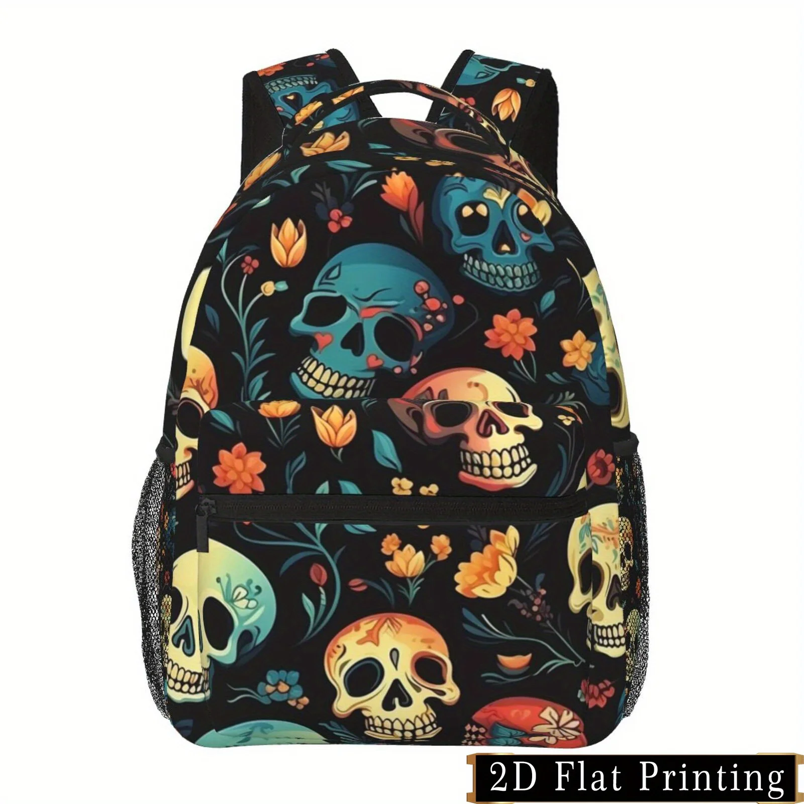 Colorful skull and flower print design shoulder strap and waist protection backpack stylish iPad laptop bag with large capacity
