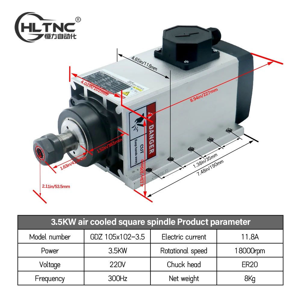 3.5KW ER20 220VSquare يطير حافة صندوق وصلات المغزل 18000 دورة في الدقيقة محرك تحمل كوليت مجموعة للحفر باستخدام الحاسب الآلي #2