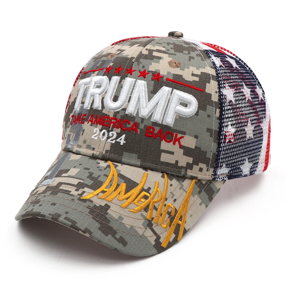 Trump 2024 Cap, salva di nuovo l\'america, cappello mimetico sportivo ricamato a maglia, riprendi l\'america