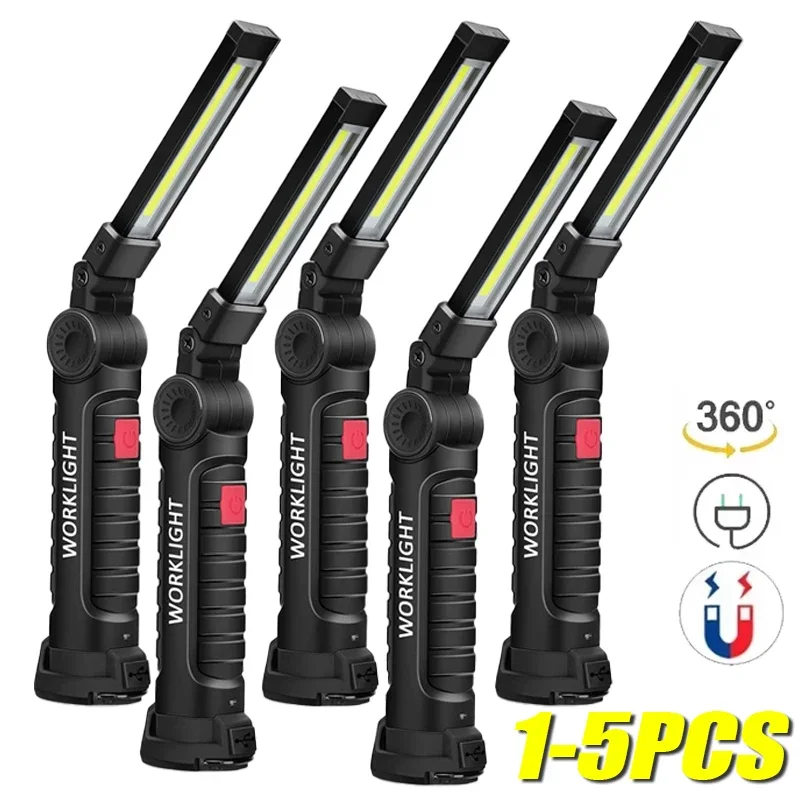 Rechargeable Camping LED Flashlight Work Light with Magnet and Hook IP64 Waterproof 5 Lighting Modes Suitable for Night Work