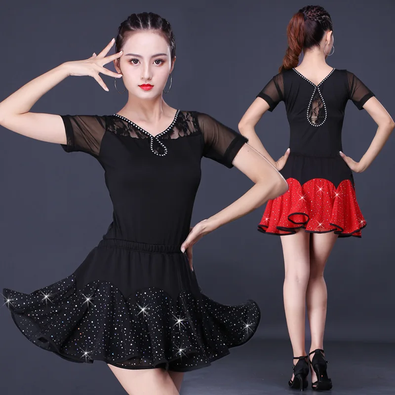 Latin Dance Costumes Adult Latin Dance Skirt Practice Clothes Short Sleeves ballroom women competition set