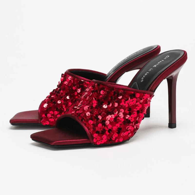 

Luxury Shiny Bling Thin High Heel Slippers Women Sexy Open Toe Square Toe Slide Sandals Comfort Lightweight Beach Casual Shoes