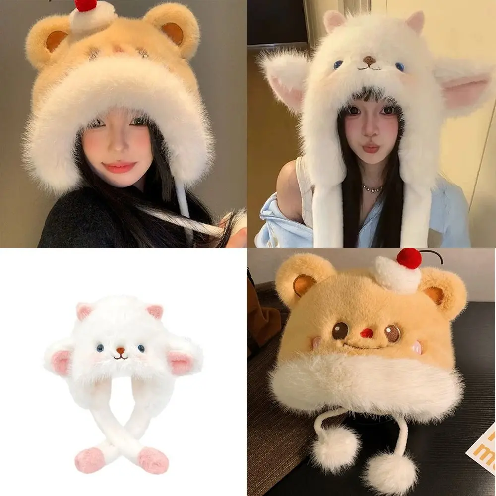 

Cute Fluffy Fur Plush Ear Protection Cap Thick Cartoon Sheep Keep Warm Headgear Windproof Winter Warm Hat Women Fashion