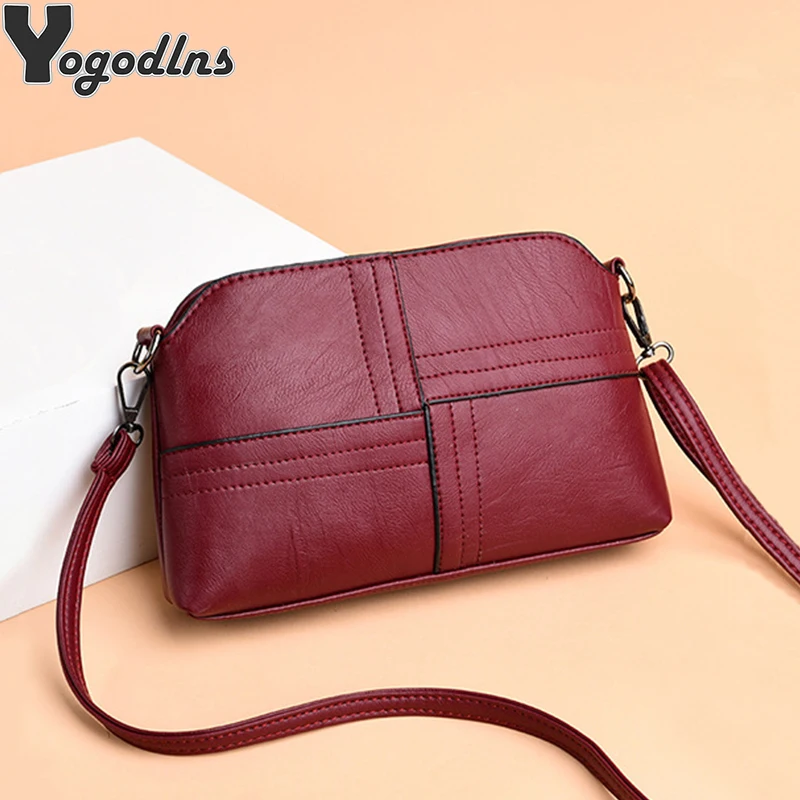 Vintage PU Leather Ladies Messenger Bags Small Splicing Handbag Luxury Design Shoulder Bag for Women Shopper Travel Totes