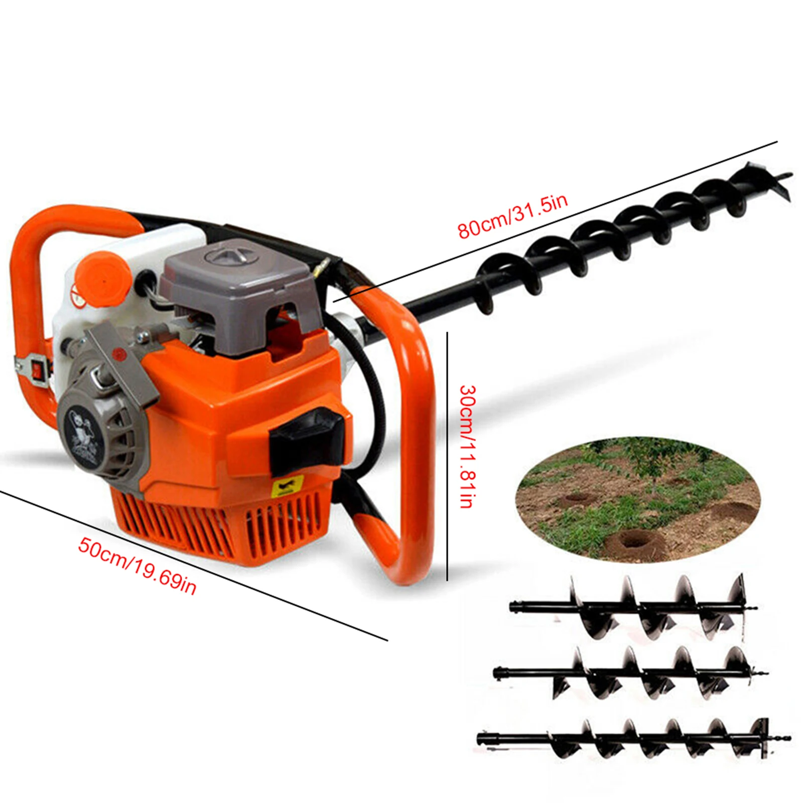 72cc Gas Powered Post Hole Digger Garden Auger Post Hole Borer Digger/Drill Bit