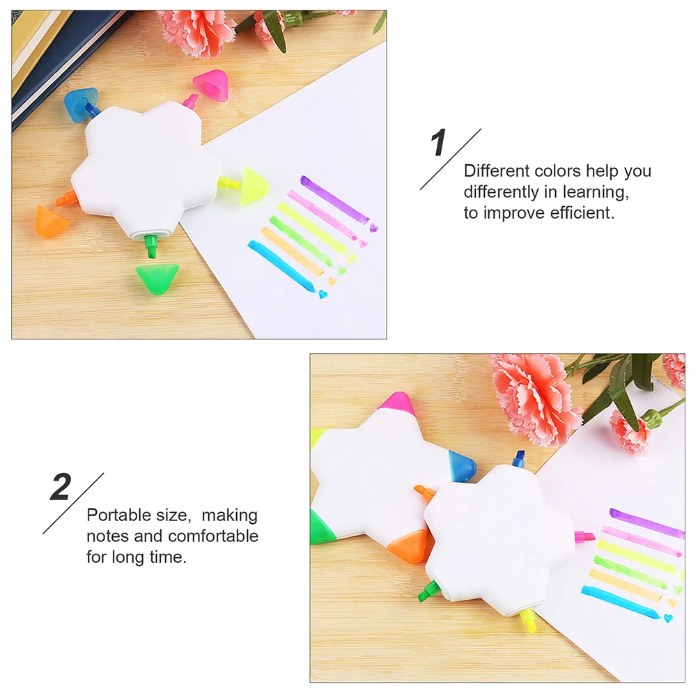 Five-color Petal Brush Chalk Pens Mark Star Shape Students Stationery for Plastic Highlighter Writing Highlighters Marker