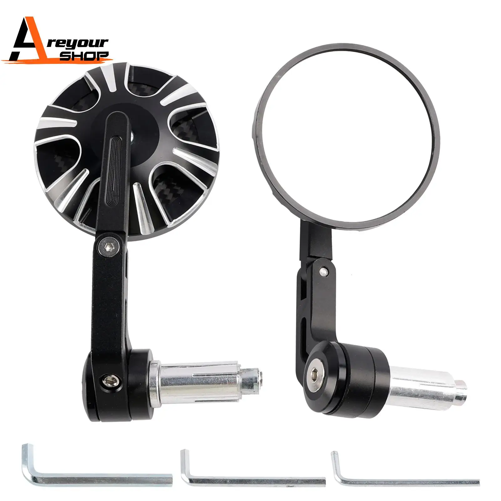 

Billet Aluminum 22mm 25mm Round Bar End Mirror for Tracker Superbike Motorcycle