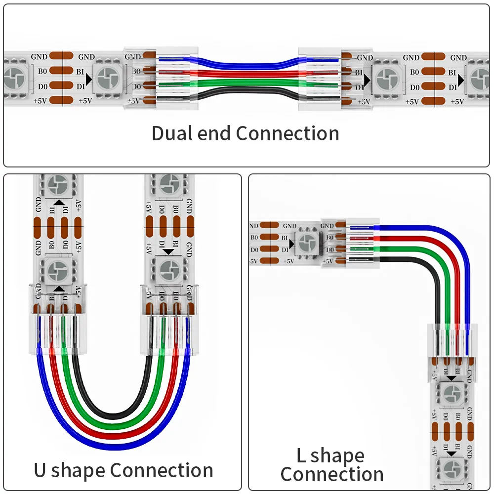 Transparent Solderless Cover LED Connector 2PIN 3PIN 4PIN 5PIN 6PIN For WS2811 WS2812B WS2815 5050 RGBW RGBCCT Led Strip Light