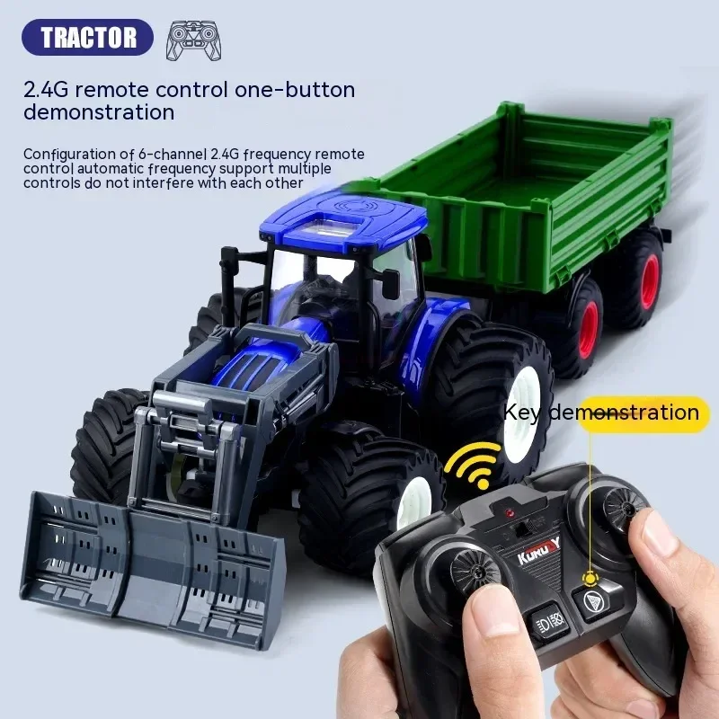 Inertia Tractor Trailer With Headlights Farm Toy Set 1:24 Car Truck Farm Simulation Child's Birthday Christmas New Year Gift