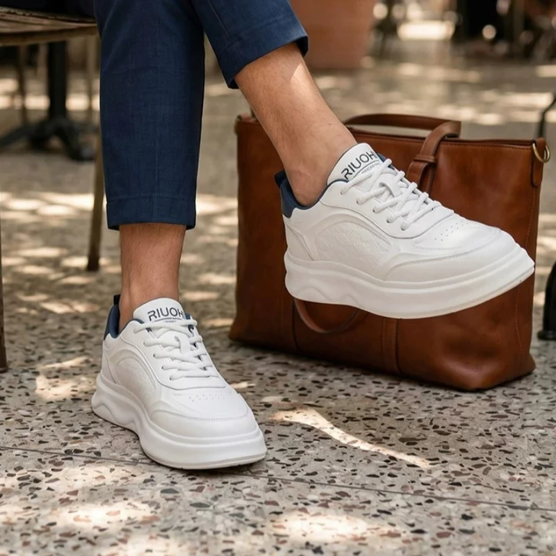 Height-increasing 8cm White Board Shoes for Men's and Women's New Trendy Casual Sneakers Hollow Breathable Sports Elevator Shoes