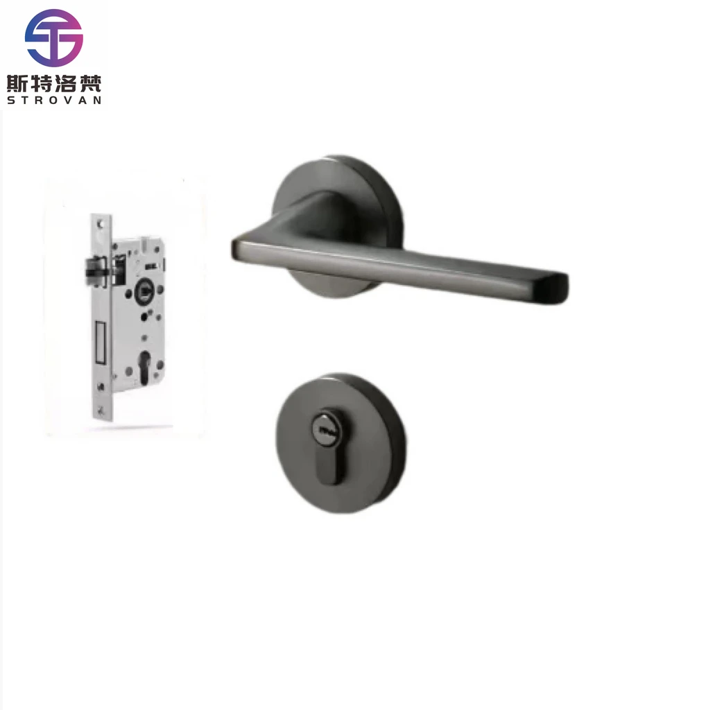 Black Gray Polished Steel Indoor Bedroom Door Lock Magnetic Suction Mute Split Handle Anti-Theft Key Operated Waterproof