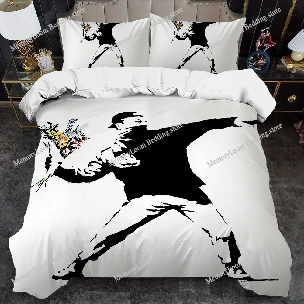 

Art Banksy Street Graffiti Duvet Cover Set Home Style Bedding Soft Laundry Cotton Bed Four Seasons Student Dormitory Luxury Gift