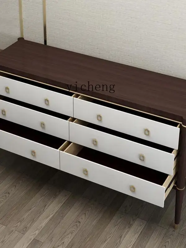 ZZ Solid Wood Chest of Six Drawers Light Luxury Bedroom Chest of Drawers Storage Modern Living Room Storage