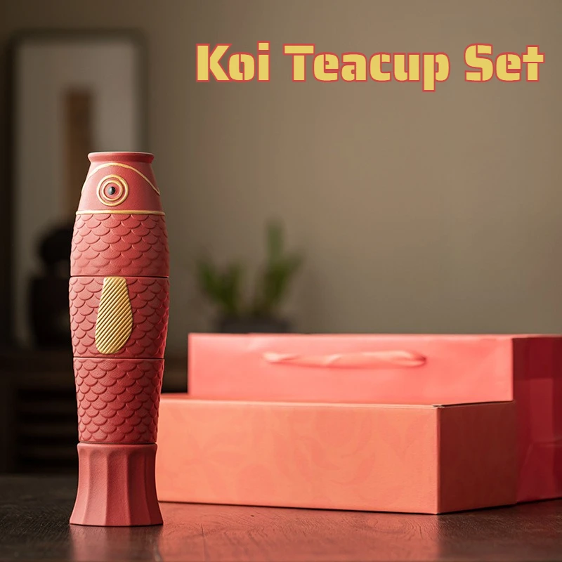 

Креативный набор чашек для карпа кои, керамические чайные чашки большой емкости, китайский кунг-фу, набор чайной посуды, японские 4 мастерские чашки, подарочная коробка, посуда для напитков