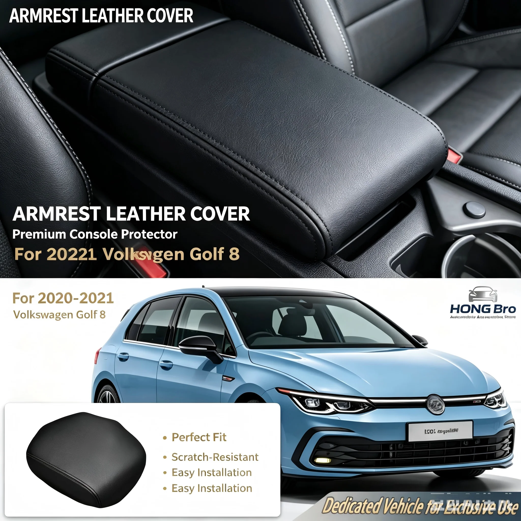 Leather Center Console Armrest Box Refurb Cover For VW Golf 8 2020-2021
