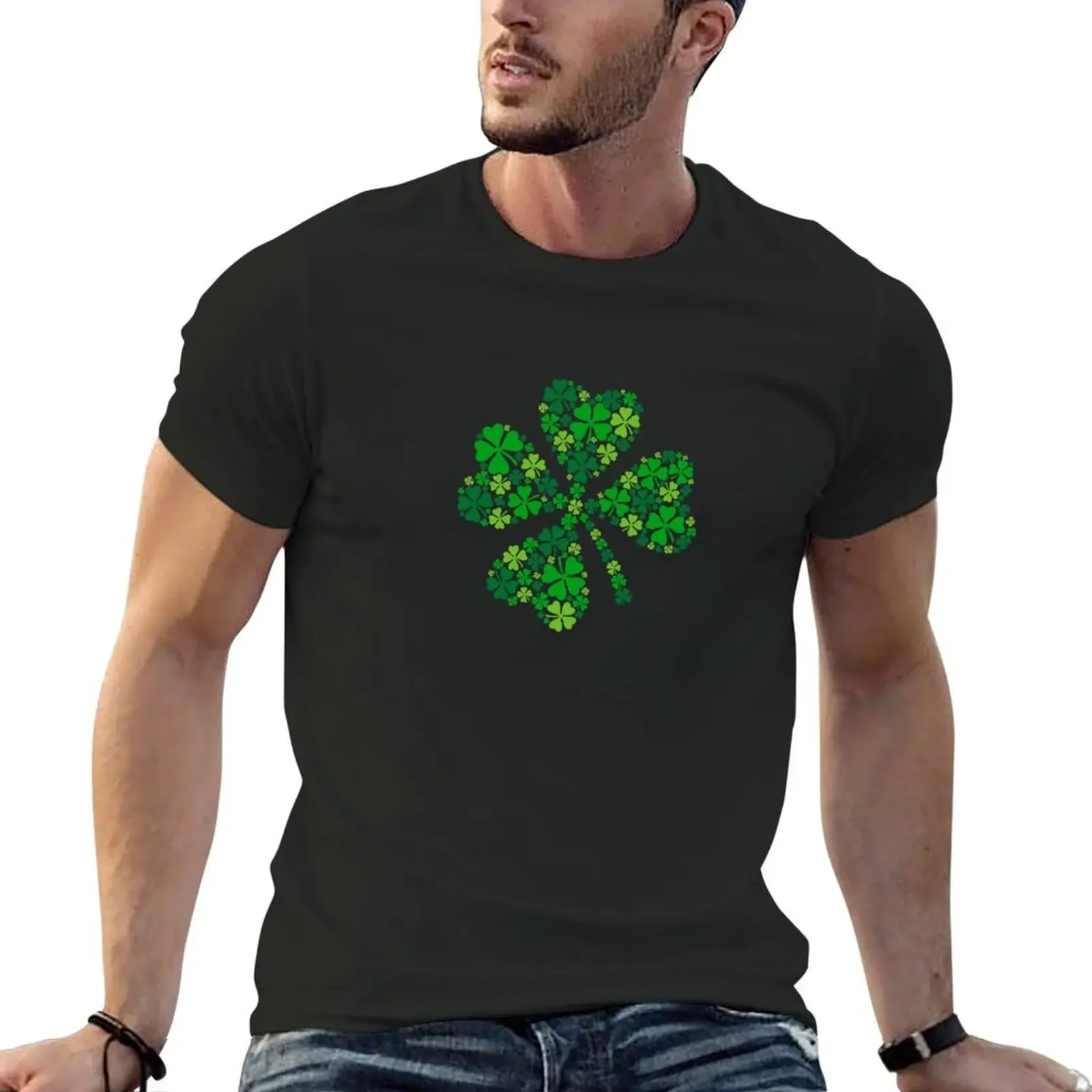 

lucky four-leaf clover, green shamrock T-Shirt plus size tops Short sleeve tee cute tops animal prinfor boys t shirts for men