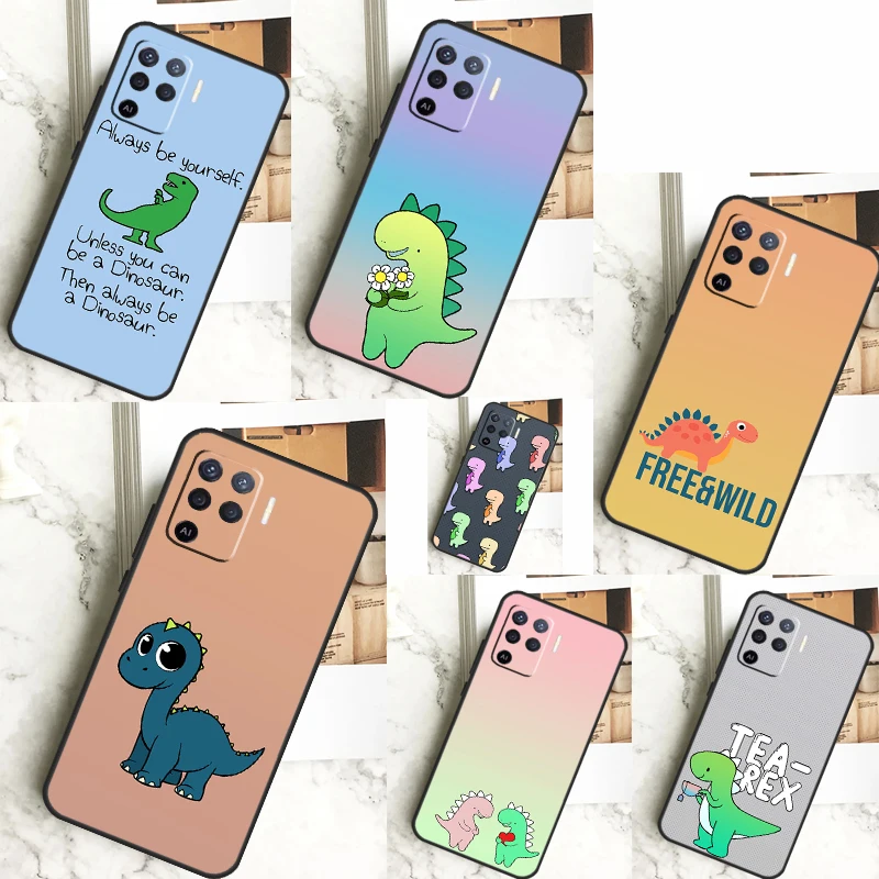 Cute Dinosaur Tea-Rex For OPPO A53S A57S A54S A38 A78 A58 A79 A15 A17 A77 A16 A76 A96 A52 A72 A5 A9 A94 A74 Case