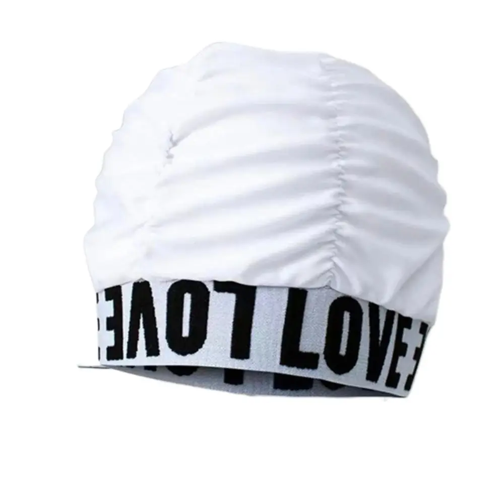 Women Pleated Swimming Caps Letters Love Printed Bathing Hat Adults Swim Pool Hot Spring Spa Comfortable Protect Long Hair Ears