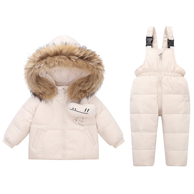 2025 Winter Children Girl 2PCS Clothes Set Hooded Thicken Warm Down Jacket For Girl Infant Baby Overalls 1-5 Years Kids Snowsuit