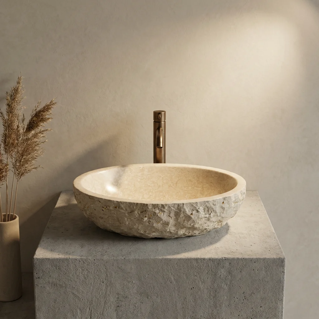 

#P Aquarius Modern Beige Stone Oval Bathroom Sink Natural Marble Countertop Easy Clean Eco-Friendly Hotel & Villa Use Basin