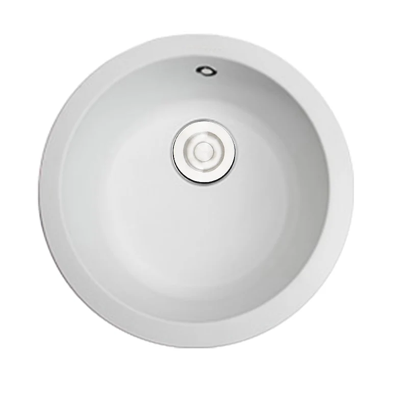 Small Round Quartz Granite Single Bowl Sink, Multi-Color Drop-in with Faucet
