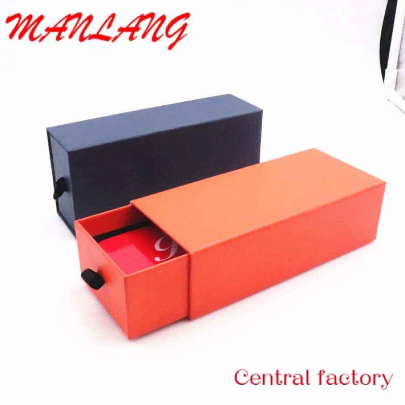 Custom  Hard Cardboard Paper boxes Luxury Storage Box With Ribbon Rope Gift Sleeve Drawer slide box packaging