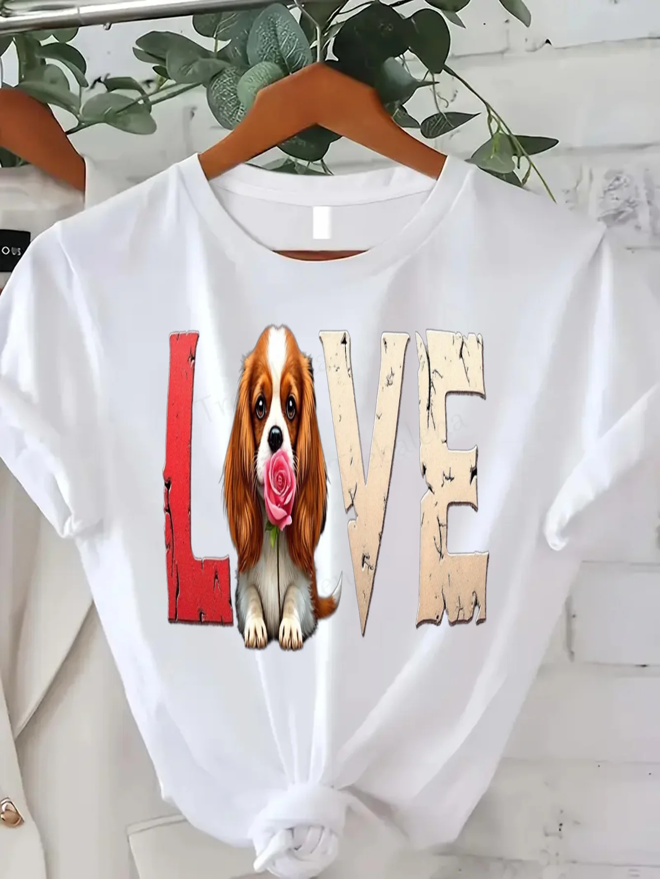 

Women T-shirt Cute Dog Love Print T-Shirt for Women, Casual Summer Style