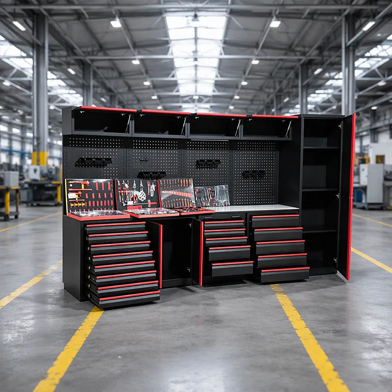 a foreavy Duty Modular Steel Garage Tool Workstation Auto Repair Workshop Storage Cabinet with Pegboard Overhead Cabinets