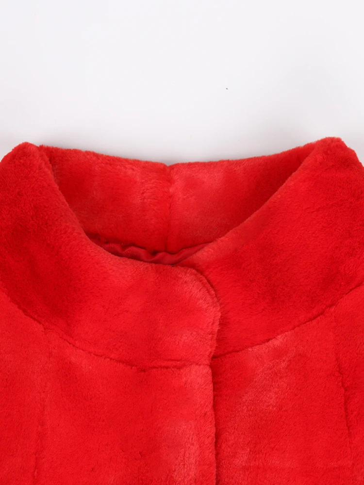 Nerazzurri Winter Long Warm Thick Red Soft Fluffy Faux Fur Coat Women Long Sleeve Stand Collar Belt Elegant Furry Overcoat 2021