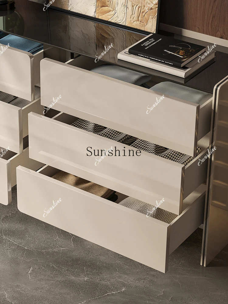 طلاء مرآة فاخر خفيف وحديث، خزانة بستة صدر، شقة صغيرة، غرفة المعيشة، جانب الطعام، تخزين متعدد الوظائف FT #3