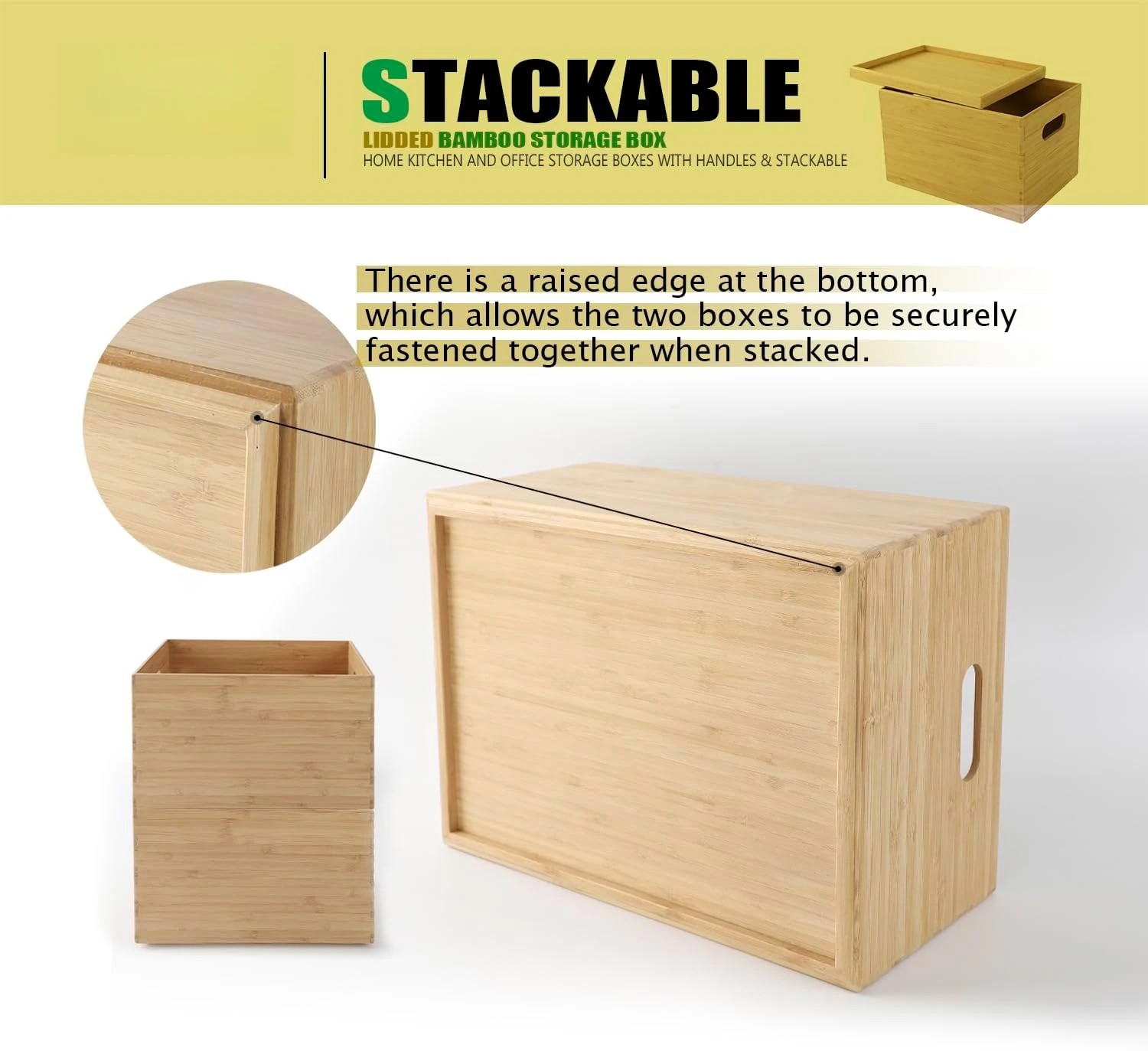 

Lidded Bamboo Storage Bins & Box/Cube/Basket, Home Kitchen and Office Storage Boxes with Handles