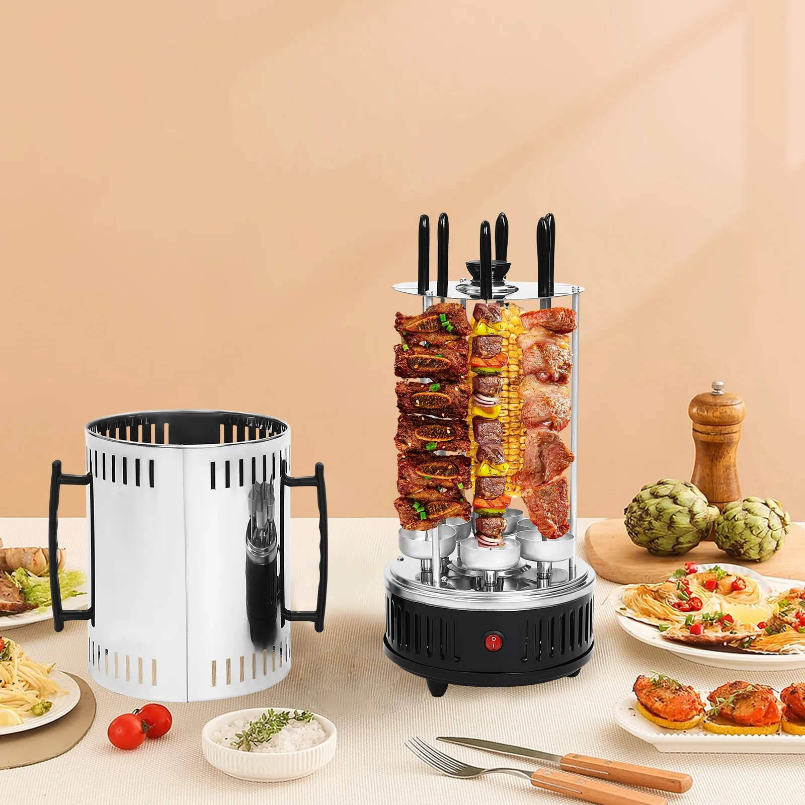 Vertikaler Elektrogrill Schaschlikgrill Tischgrill Dönergrill 6 Spieße Kebab BBQ