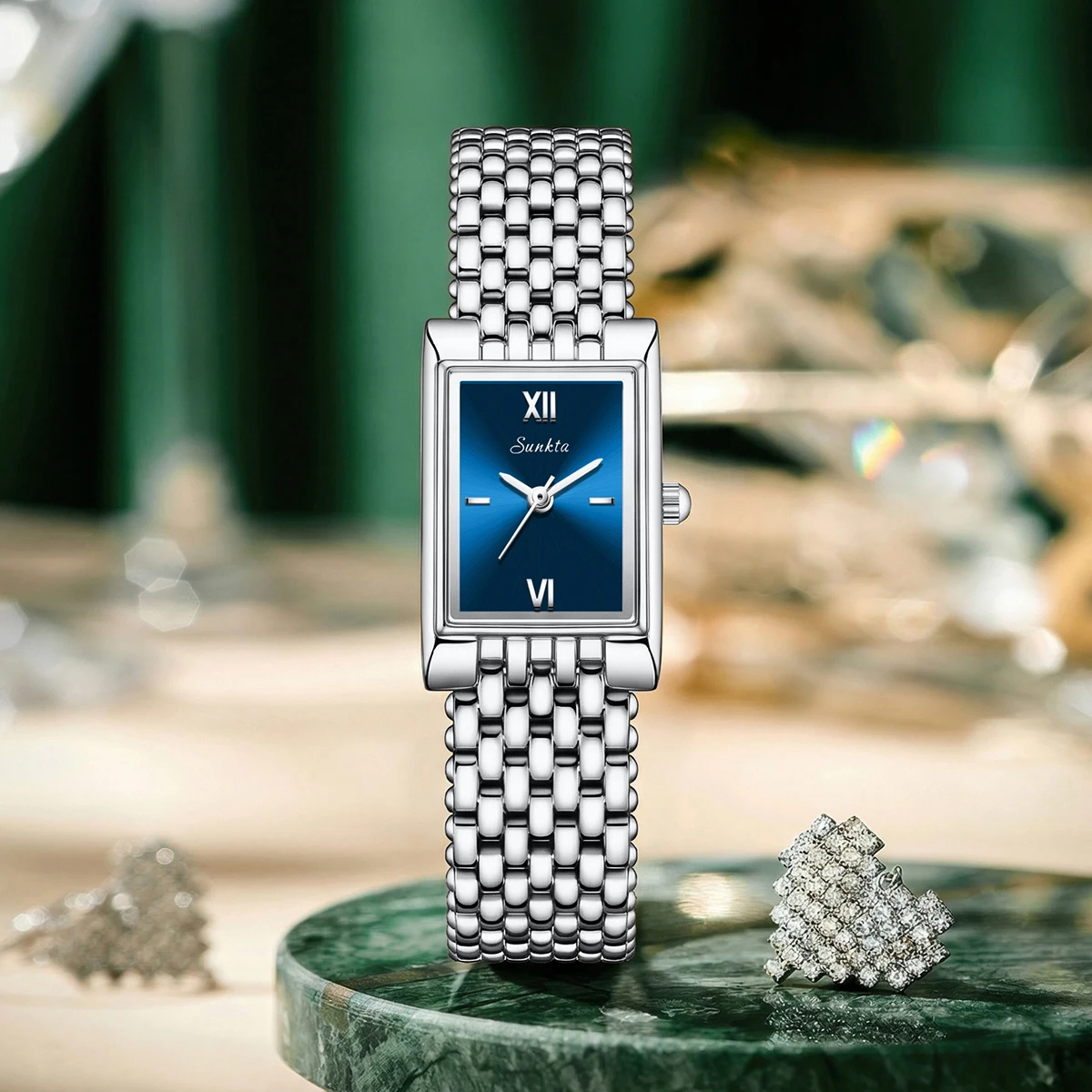 

SUNKTA Luxury Square Ladies Watches Waterpoof Stainless Steel Quartz Wristwatch Fashion Classic Business Gift Watches For Woman