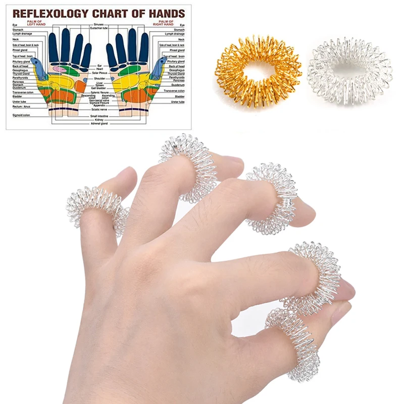 10pcs Stainless Steel Finger Massage Ring Acupuncture Ring Therapy Relax Blood