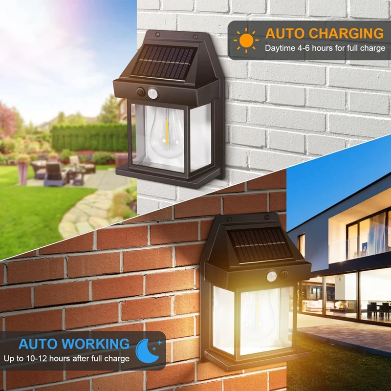 Solar Lights Outdoor, Dusk To Dawn Solar Wall Sconce Motion Sensor, 3 Lighting Modes Waterproof Solar Security Wall