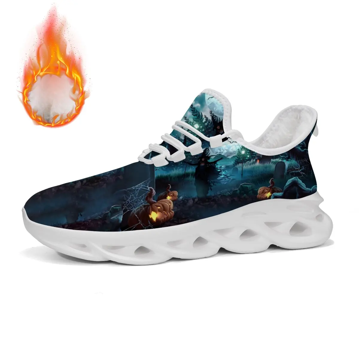 

New High-quality Lightweight Lace-up Sports Shoes with A Flat Bottom Low Top Round Head and Pumpkin Ghost Pattern for Halloween