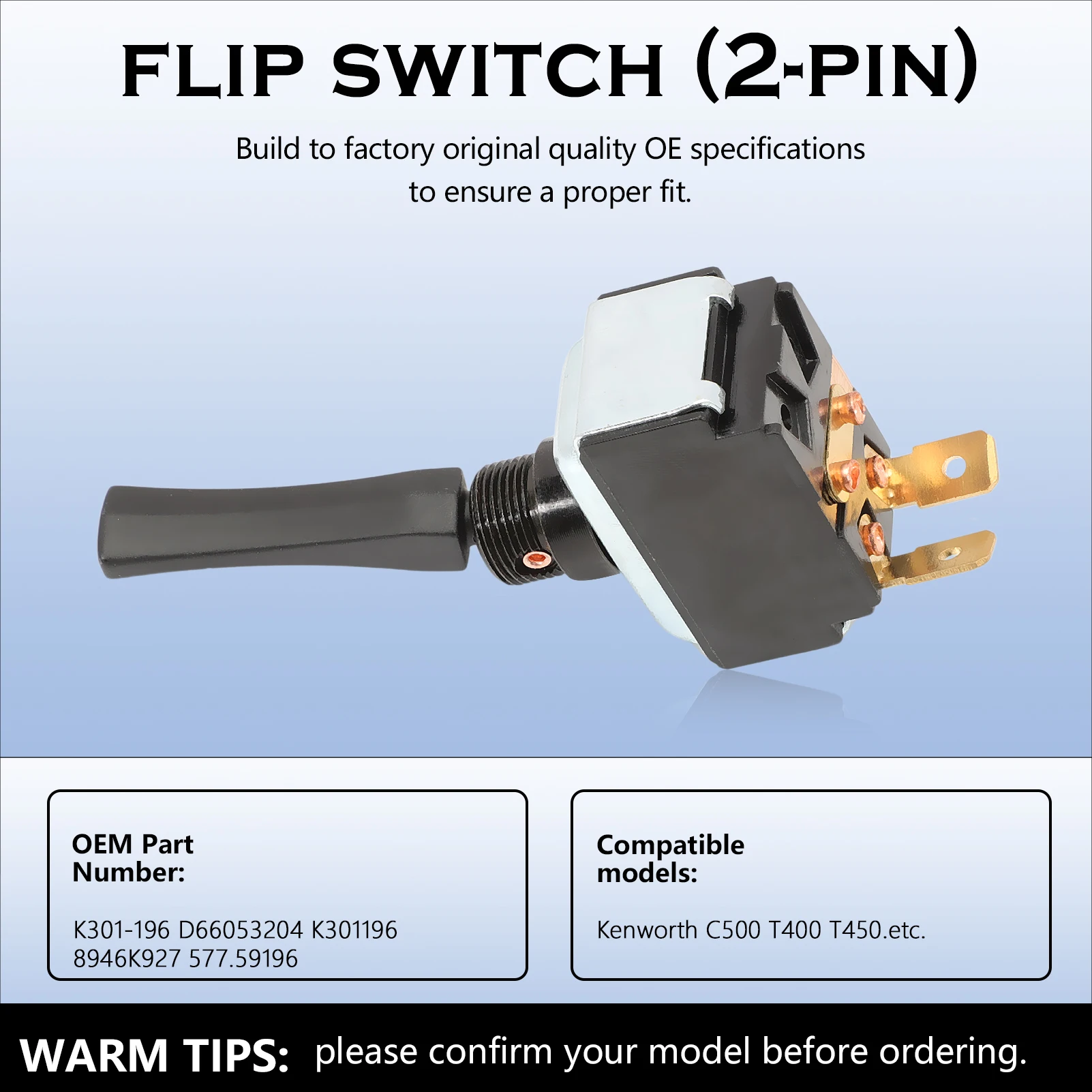 

2 Pin Toggle Switch Headlight Toggle Switch Truck Toggle Switch D66053204 For Kenworth For Kenworth Truck Plastic 8946K927