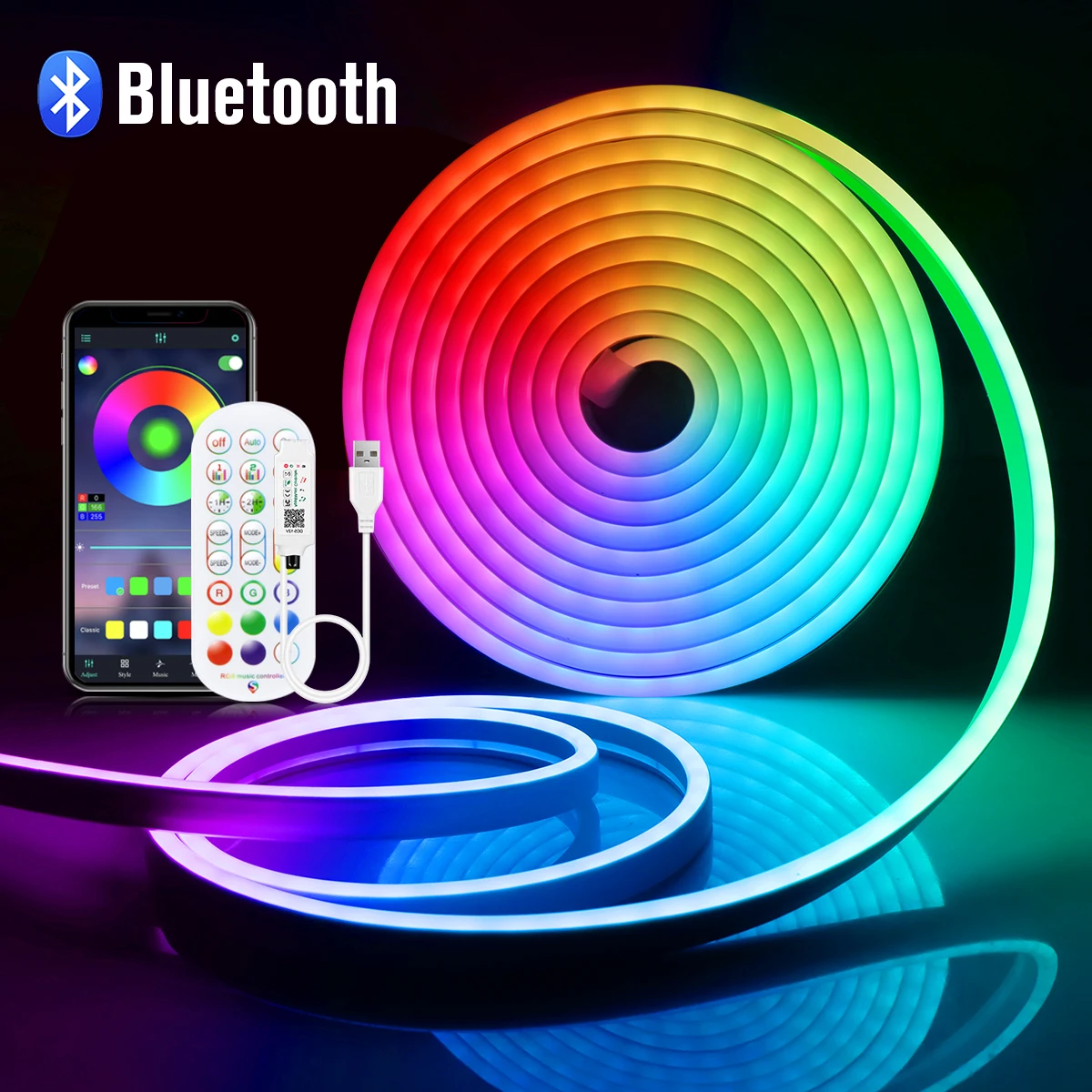 5V Neon RGB USB taśmy oświetleniowe LED aplikacja Bluetooth sterowanie muzyką Neon wodoodporny pokój Disco KTV Party oświetlenie dekoracyjne 1M 2M